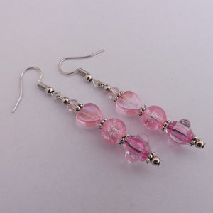 Light Pink Acrylic & Glass Heart Handmade Bead Earrings