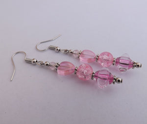 Light Pink Acrylic & Glass Heart Handmade Bead Earrings