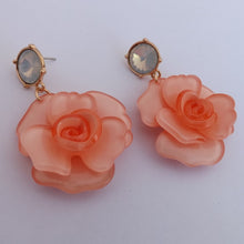 Load image into Gallery viewer, Light Pink &amp; Grey Floral Acrylic 3D Flower Drop Stud Earrings
