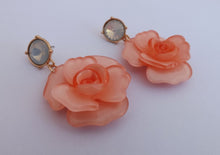 Load image into Gallery viewer, Light Pink &amp; Grey Floral Acrylic 3D Flower Drop Stud Earrings
