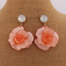Load image into Gallery viewer, Light Pink &amp; Grey Floral Acrylic 3D Flower Drop Stud Earrings
