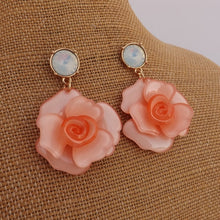 Load image into Gallery viewer, Light Pink &amp; Grey Floral Acrylic 3D Flower Drop Stud Earrings
