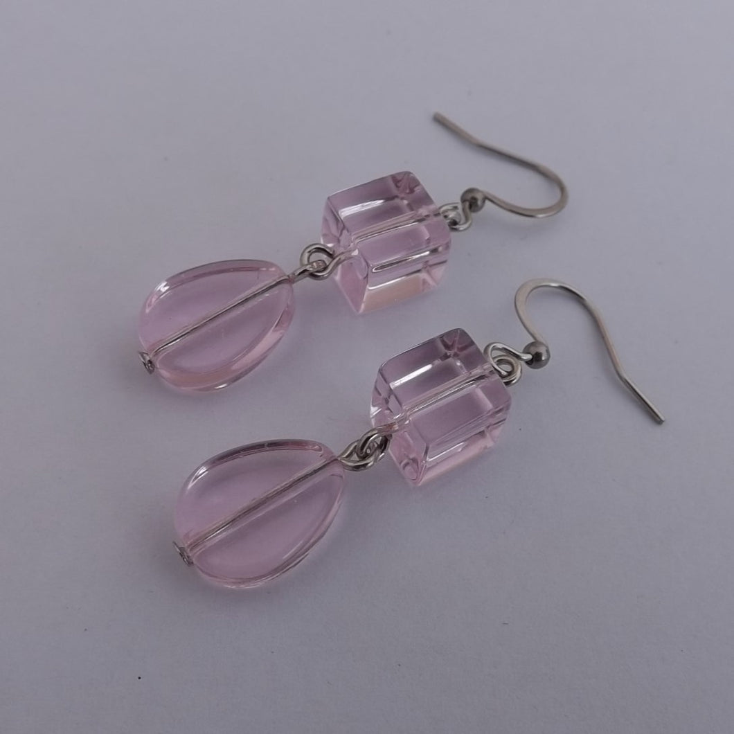 Light Pink Handmade Dangle Drop Bead Earrings (Made in NZ)