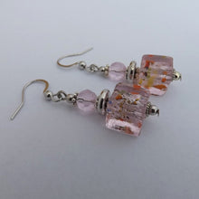 Load image into Gallery viewer, Light Pink Handmade Square Glass Bead Earrings
