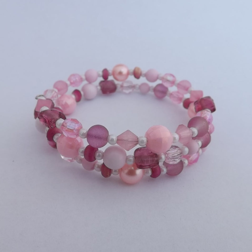 Light Pink & Pearl Handmade Memory Wire Bracelet