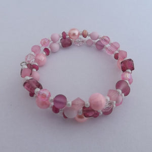 Light Pink & Pearl Handmade Memory Wire Bracelet