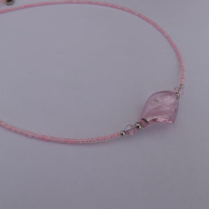 Light Pink Twisted Foil Glass Bead Handmade Necklace