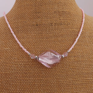 Light Pink Twisted Foil Glass Bead Handmade Necklace