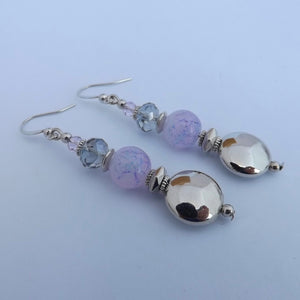 Lilac Purple & Silver Tone Handmade Bead Earrings