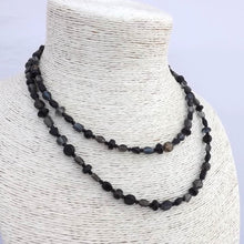 Load image into Gallery viewer, Long Black &amp; Grey Glass Bead Necklace &amp; Memory Wire Bracelet Set
