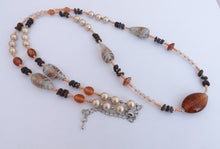 Load image into Gallery viewer, Long Cream &amp; Brown Handmade Glass Bead Necklace
