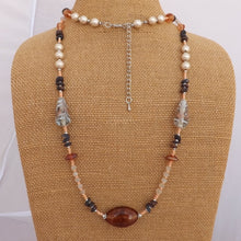 Load image into Gallery viewer, Long Cream &amp; Brown Handmade Glass Bead Necklace
