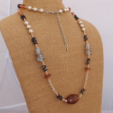 Load image into Gallery viewer, Long Cream &amp; Brown Handmade Glass Bead Necklace
