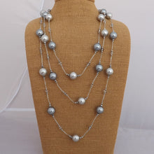 Load image into Gallery viewer, Long Grey Faux Pearl &amp; Crystal Bead Necklace
