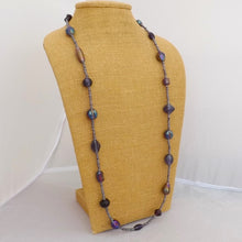 Load image into Gallery viewer, Long Purple Glass Handmade Bead Necklace (Made in NZ)
