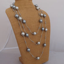 Load image into Gallery viewer, Long Grey Faux Pearl &amp; Crystal Bead Necklace
