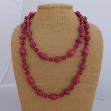 Load image into Gallery viewer, Long Handmade Pink Wooden Bead Necklace
