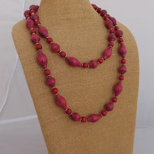 Load image into Gallery viewer, Long Handmade Pink Wooden Bead Necklace
