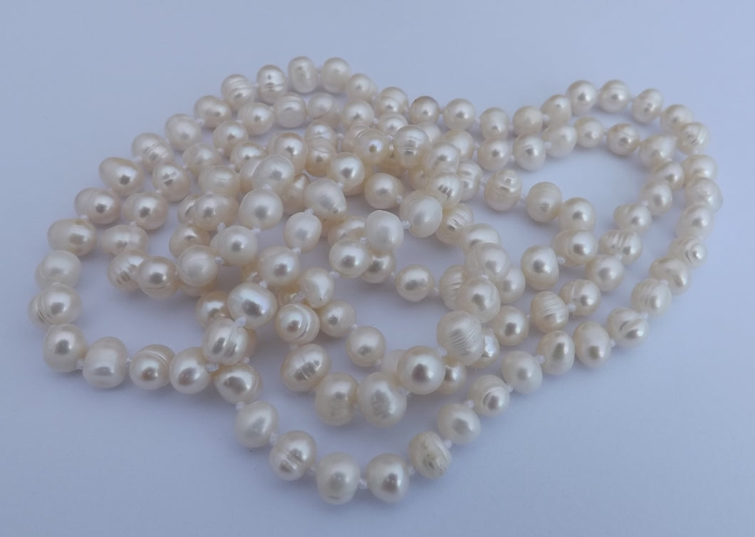 Long White Genuine Freshwater Pearl Bead Necklace