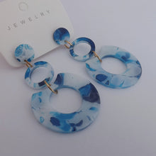 Load image into Gallery viewer, Marbled Blue &amp; White Acrylic Earrings
