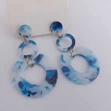Load image into Gallery viewer, Marbled Blue &amp; White Acrylic Earrings
