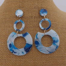 Load image into Gallery viewer, Marbled Blue &amp; White Acrylic Earrings
