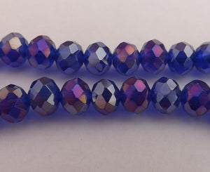 10pcs 6x8mm Mid Dark Blue AB Lustre Crystal Cut Rondelle Beads