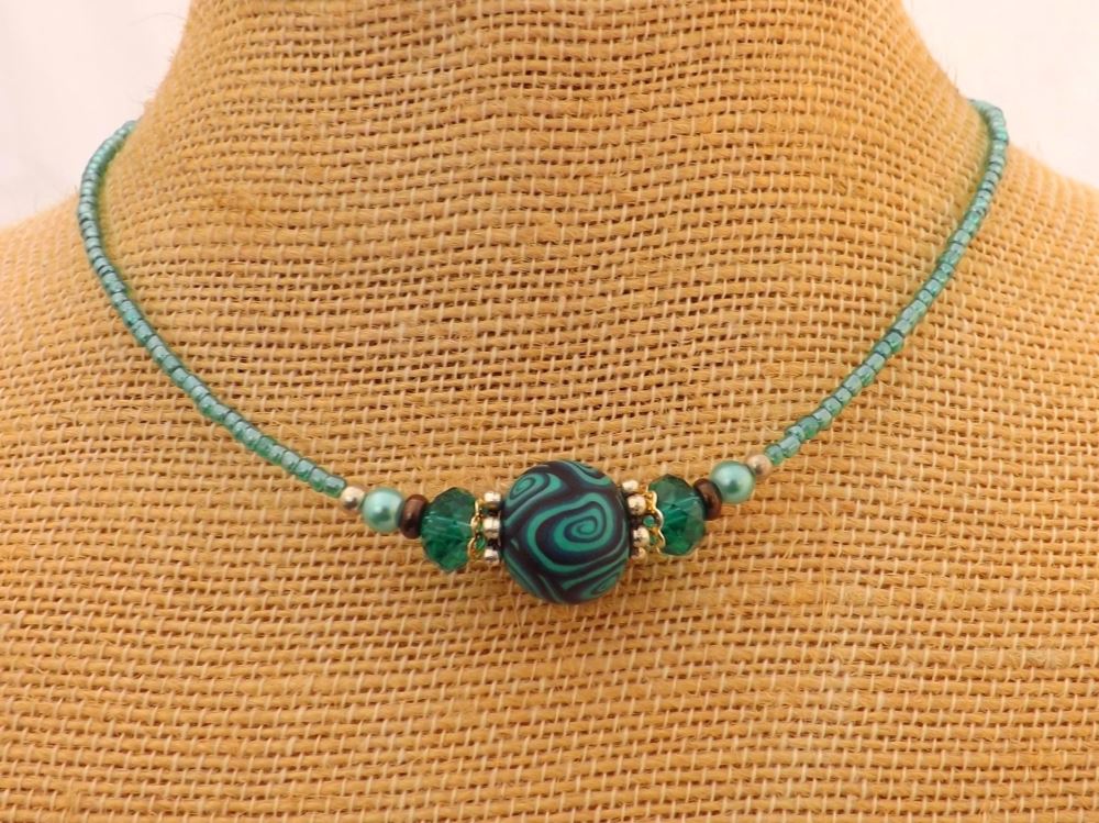 Mid Teal Handmade Kathryn Design bead necklace