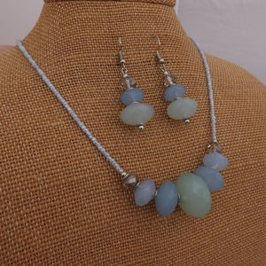 Milky Green & Blue Handmade Acrylic Bead Necklace & Earrings Set