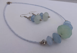 Milky Green & Blue Handmade Acrylic Bead Necklace & Earrings Set