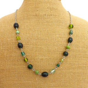 Mixed Green Handmade Chain Link Long Bead Necklace