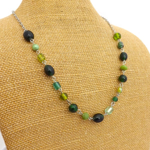 Mixed Green Handmade Chain Link Long Bead Necklace