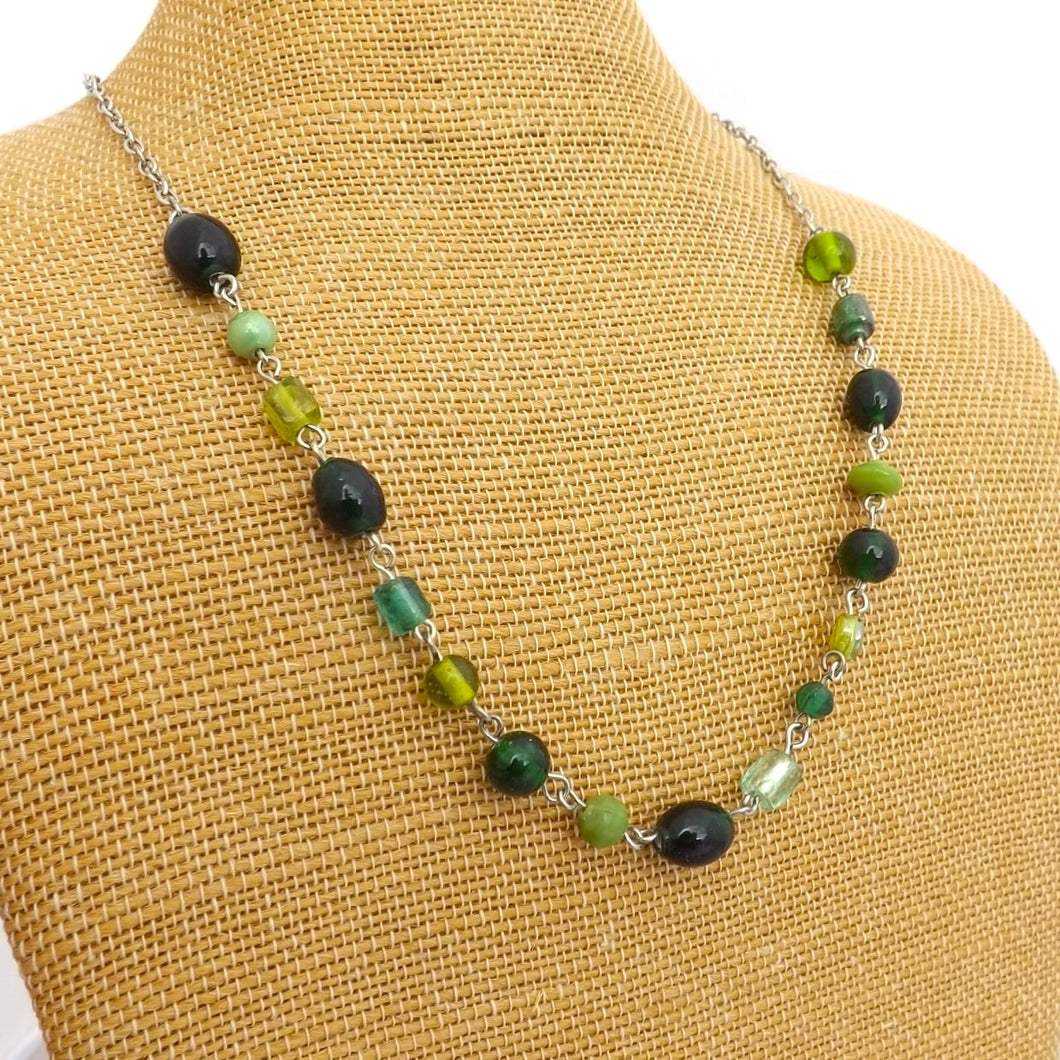 Mixed Green Handmade Chain Link Long Bead Necklace