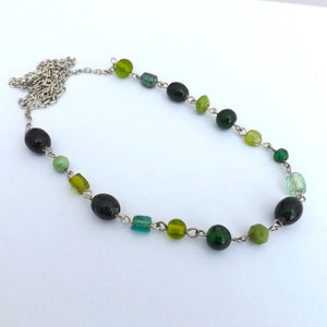 Mixed Green Handmade Chain Link Long Bead Necklace