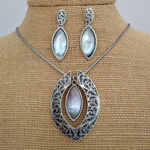 Load image into Gallery viewer, Mother of Pearl &amp; Silver Tone Pendant Necklace &amp; Earrings Set
