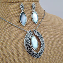 Load image into Gallery viewer, Mother of Pearl &amp; Silver Tone Pendant Necklace &amp; Earrings Set
