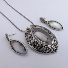 Load image into Gallery viewer, Mother of Pearl &amp; Silver Tone Pendant Necklace &amp; Earrings Set
