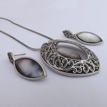 Load image into Gallery viewer, Mother of Pearl &amp; Silver Tone Pendant Necklace &amp; Earrings Set
