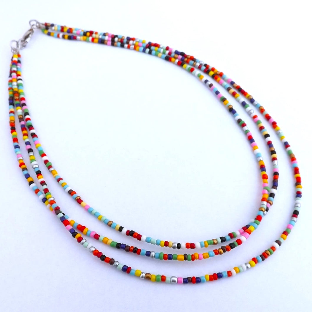 Multi Strand Bright Seed Bead Necklace