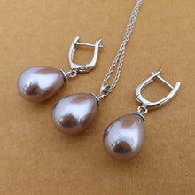 Load image into Gallery viewer, Mushroom Grey Large Faux Pearl Pendant Necklace &amp; Earrings Set
