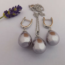 Load image into Gallery viewer, Mushroom Grey Large Faux Pearl Pendant Necklace &amp; Earrings Set
