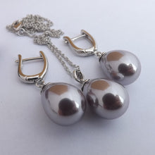 Load image into Gallery viewer, Mushroom Grey Large Faux Pearl Pendant Necklace &amp; Earrings Set
