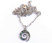 Load image into Gallery viewer, Dyed Paua &amp; Silver Tone Koru Pendant Necklace (multiple colour options)
