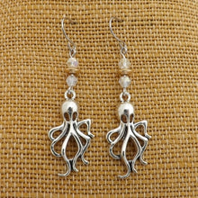 Load image into Gallery viewer, Octopus Silver Tone Earrings with Gold &amp; Clear Beads
