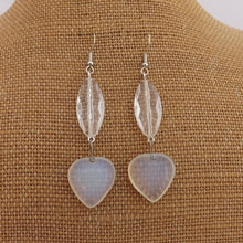 Load image into Gallery viewer, Opalite Heart &amp; Clear Glass Handmade Drop Earrings
