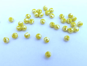 25pcs 4mm Opaque Yellow Lustre Crystal Cut Glass Rondelle Beads -