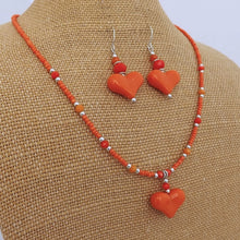 Load image into Gallery viewer, Orange Heart Bead Necklace with Matching Earrings
