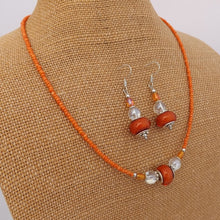 Load image into Gallery viewer, Orange Sparkly Bead Necklace &amp; Earrings Set
