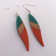 Load image into Gallery viewer, Orange &amp; Blue Resin &amp; Wood Earrings
