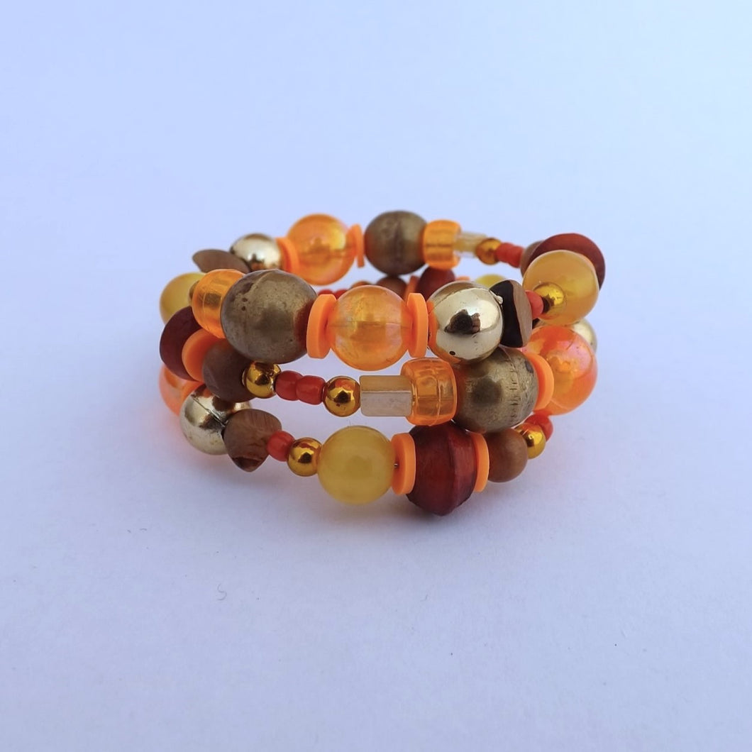 Orange, Bronze, Gold & Yellow Small Handmade Memory wire Bead Bracelet